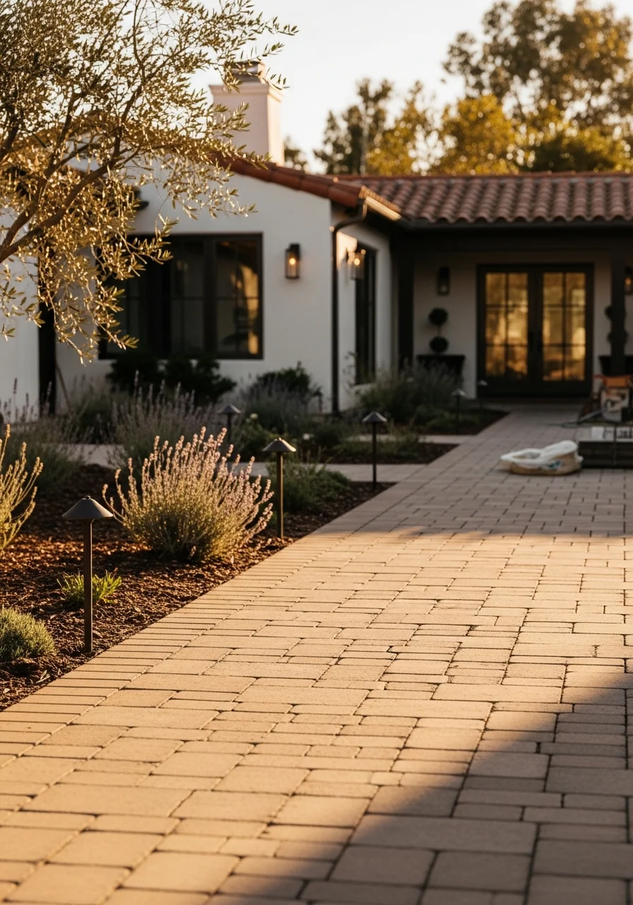 Custom paver patio and landscaped grounds at a Rancho Santa Fe residence